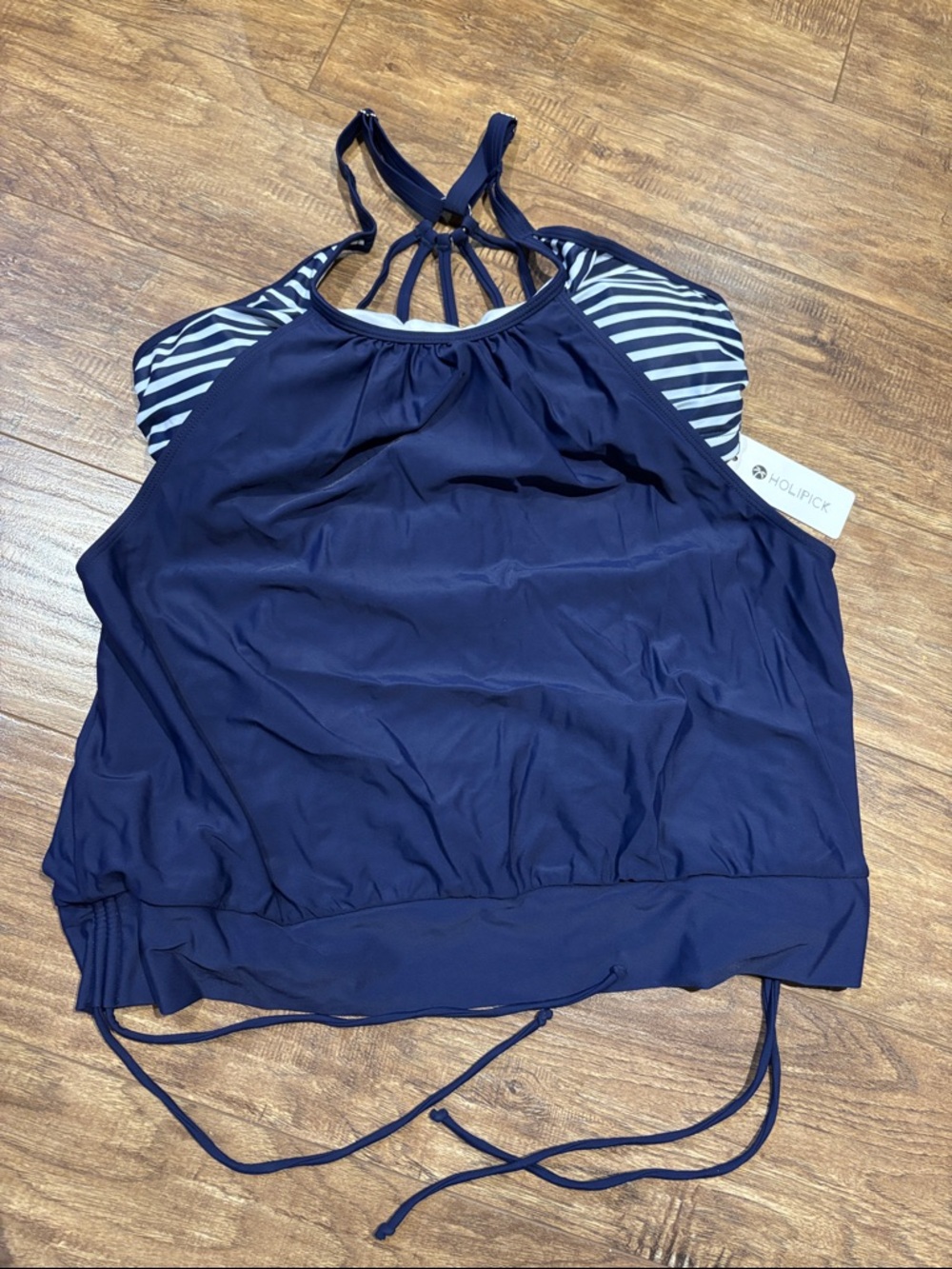 Holipick Navy Blue Strappy Tankini Top